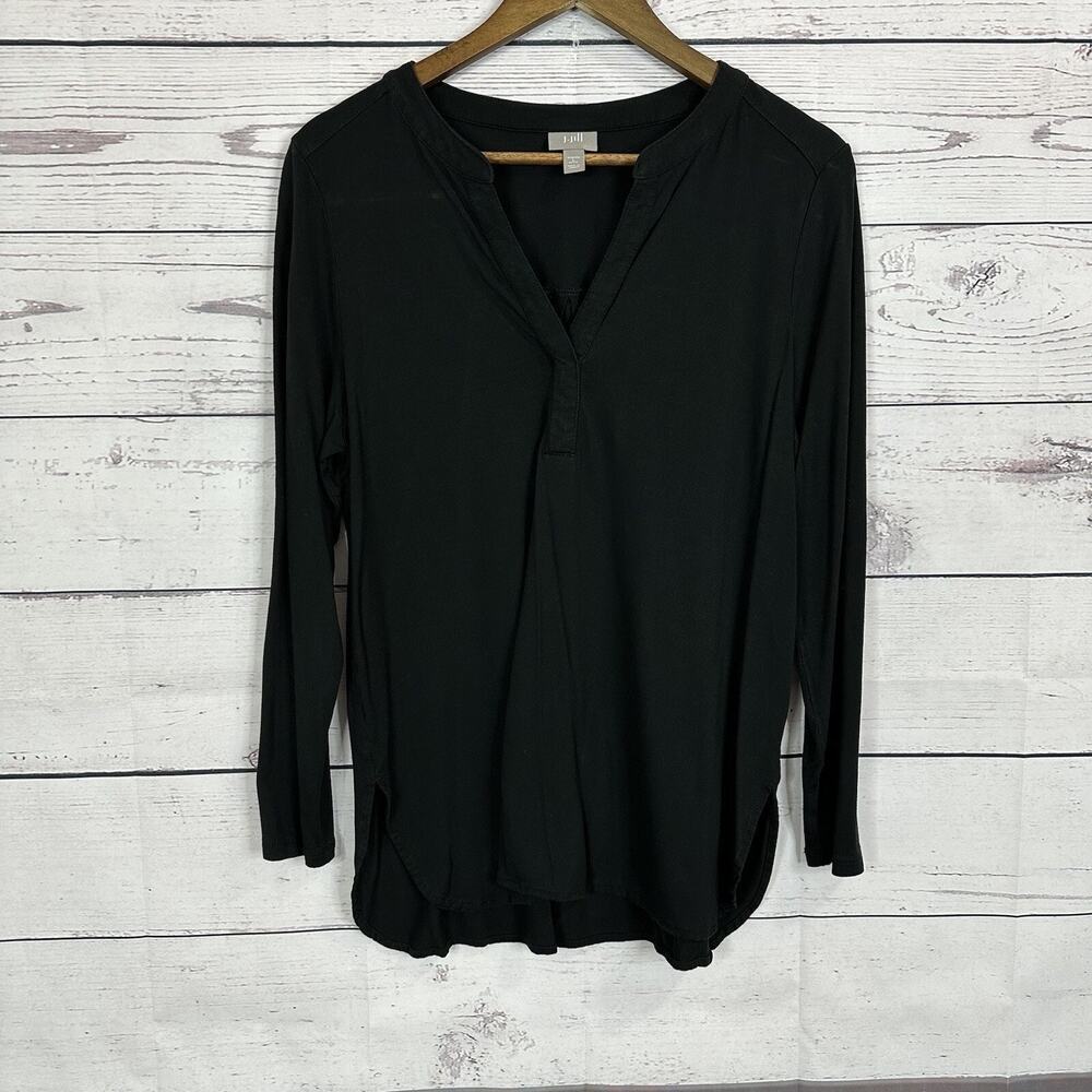 J Jill Shirt Womens Large Petite Black Basic Minimalist Capsule Top Vneck